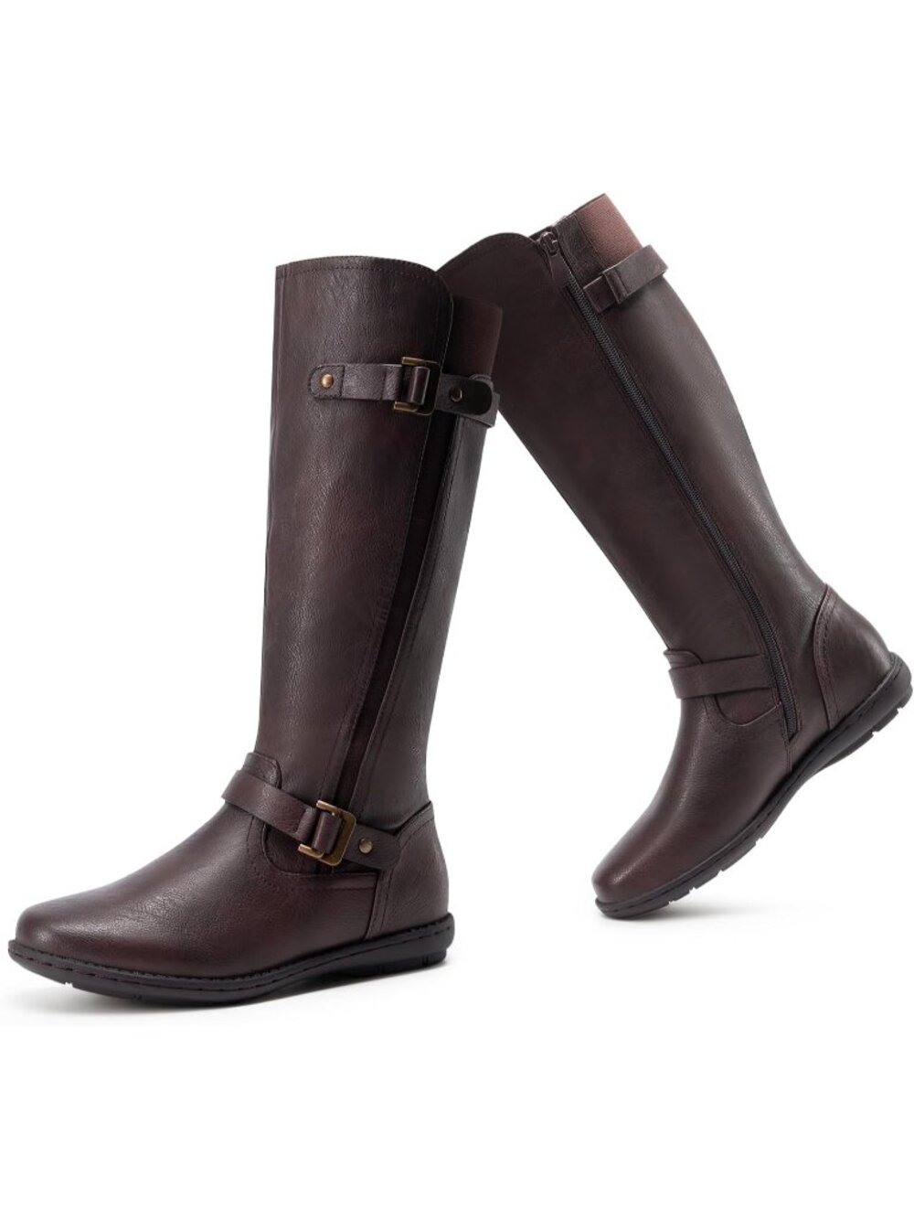 Women's Trace-Brown Comfortable Winter Wide Calf Flat Tall Knee High Fall Boots